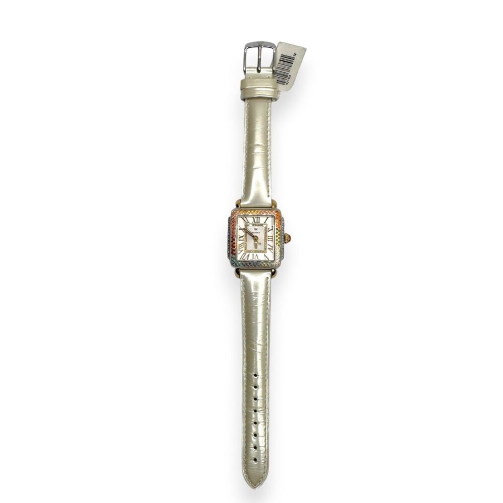 Rare MICHELE Deco Madison Mid Carousel Two-Tone Rainbow Topaz Diamond Watch - Picture 3 of 15
